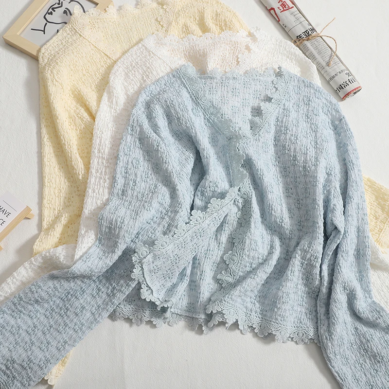 

Summer new crocheted hollow lace thin lace shirt women's Spring slim cardigan outer wear sunscreen shirt Cardigans Tops trend