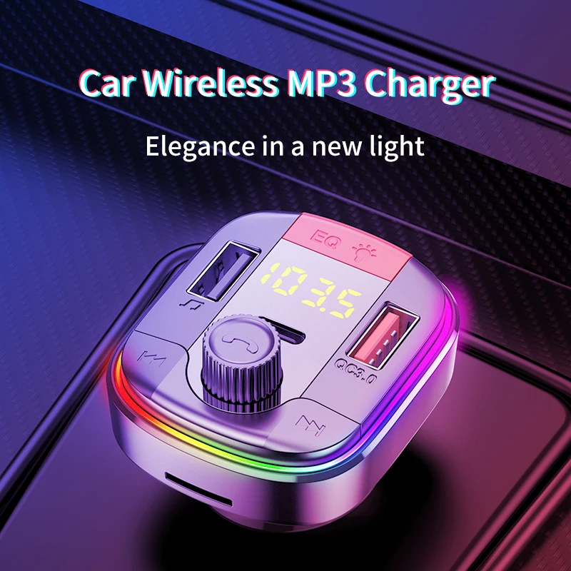 

FM-трансмиттер Bluetooth 5,0, адаптер, Цветной СВЕТОДИОДНЫЙ Автомобильный MP3-плеер, гарнитура для звонков, 2 USB-порта с PD QC 3,0, быстрая зарядка, автомо...