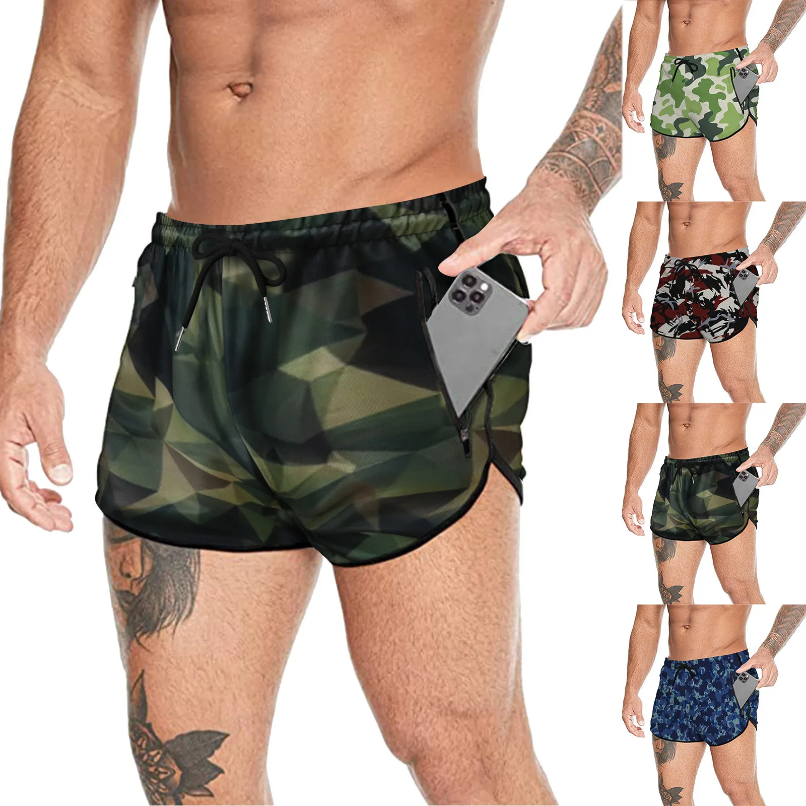 

Mens Sports Fitness And Running Lightweight Mesh Breathable Speed Camouflage Pants With Shorts Stocking Sock