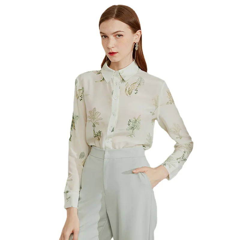 Рубашка с принтом из крепдешина для женщин 100% чистый шелк мягкая и нежная