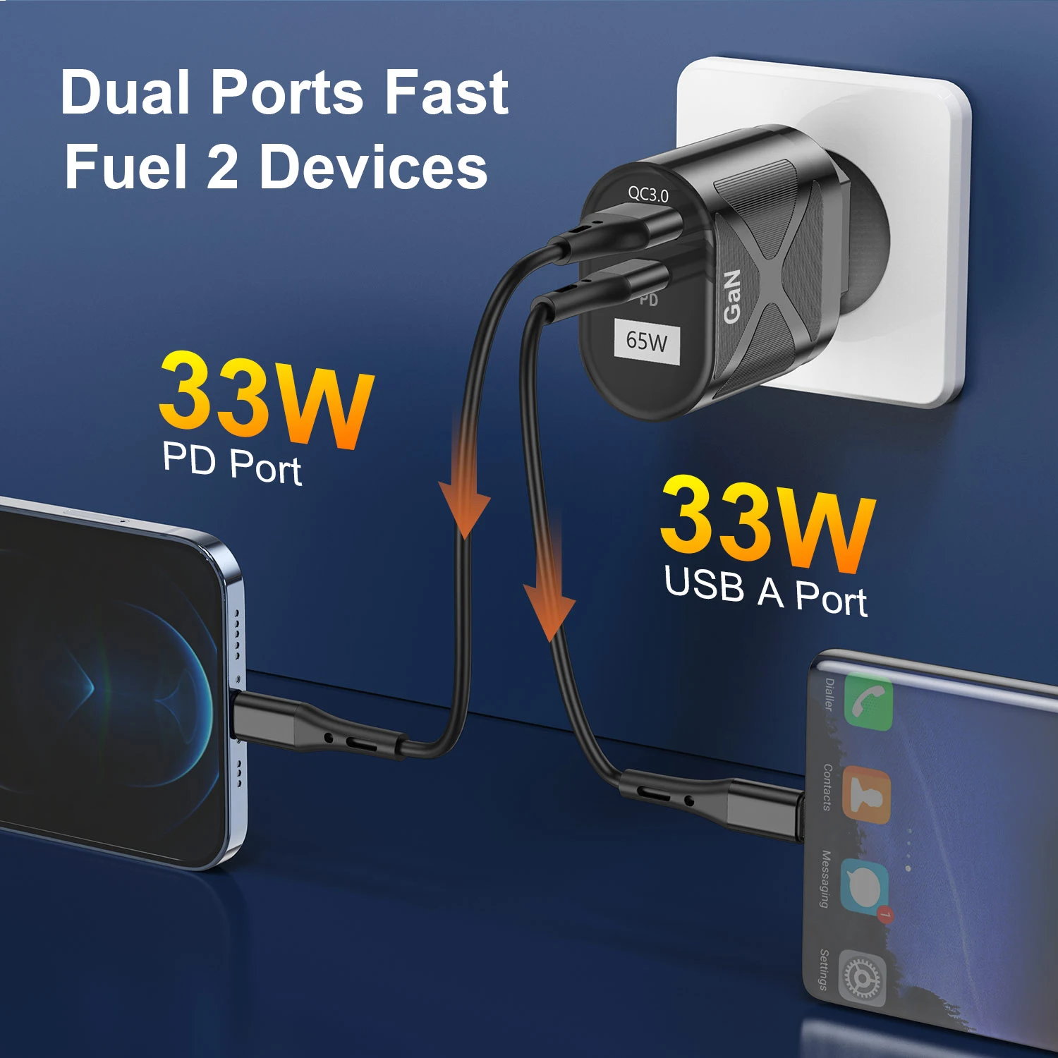 USLION 65W GaN зарядное устройство для iPad Pro iPhone 13 Max QC 3 0 PD 33W USB Type C быстрое Samsung S22 Xiaomi Mi 12