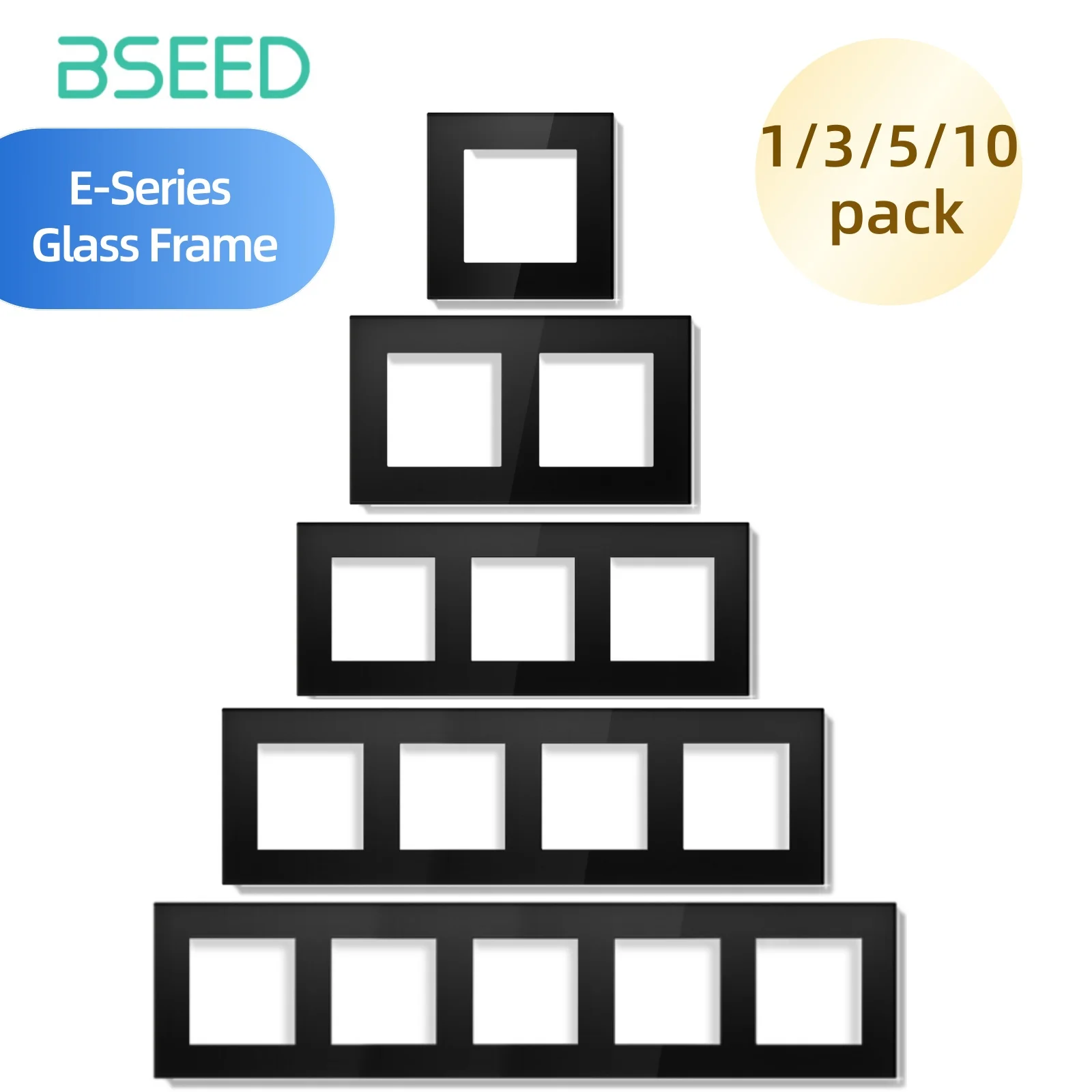Фото BSEED E-Series: Функциональные элементы из хрустального стекла (только для стандартов ЕС), одинарные, двойные, тройные рамки, черные, для самостоятельной установки, для улучшения дома №1