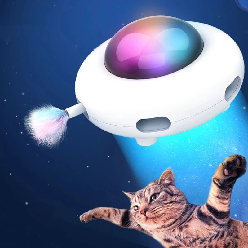 

Cat Toy Automatic Feather Teaser LED Interactive Activity Electric Crazy UFO Toys For Kittens Cat Intelligent USB Rechargeable