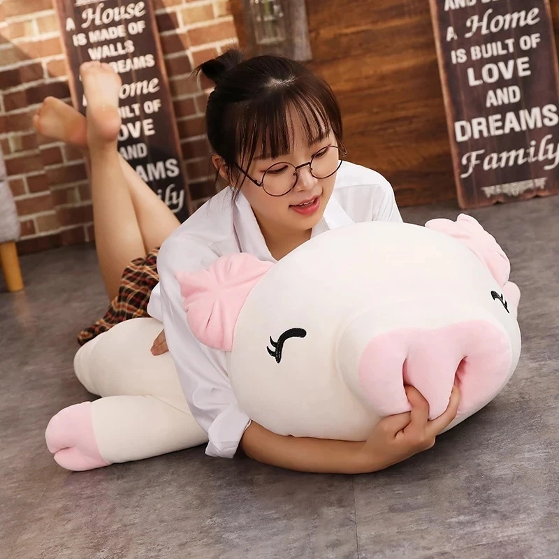 

40-75cm Chubby Cute Pig Stuffed Doll Lying Plush Piggy Toy Animal Soft Plushie Handwarmer Pillow Kids Baby Comforting Gift Xmas