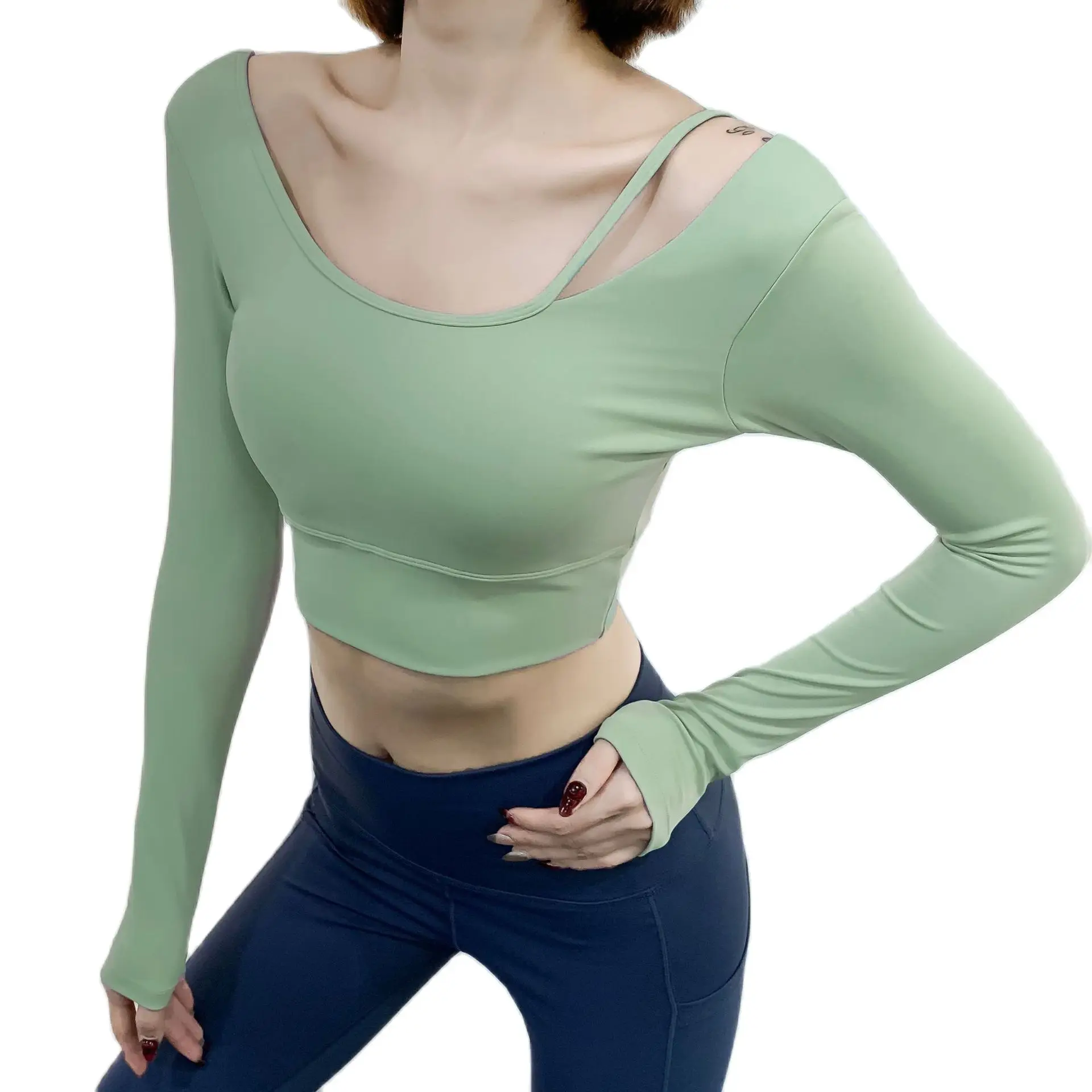 

Women Sexy Yoga Tight Long Sleeve Cropped Waist T-shirt Hiking Workout Riding Girl Running Top Gym Fitness Training Sportswear
