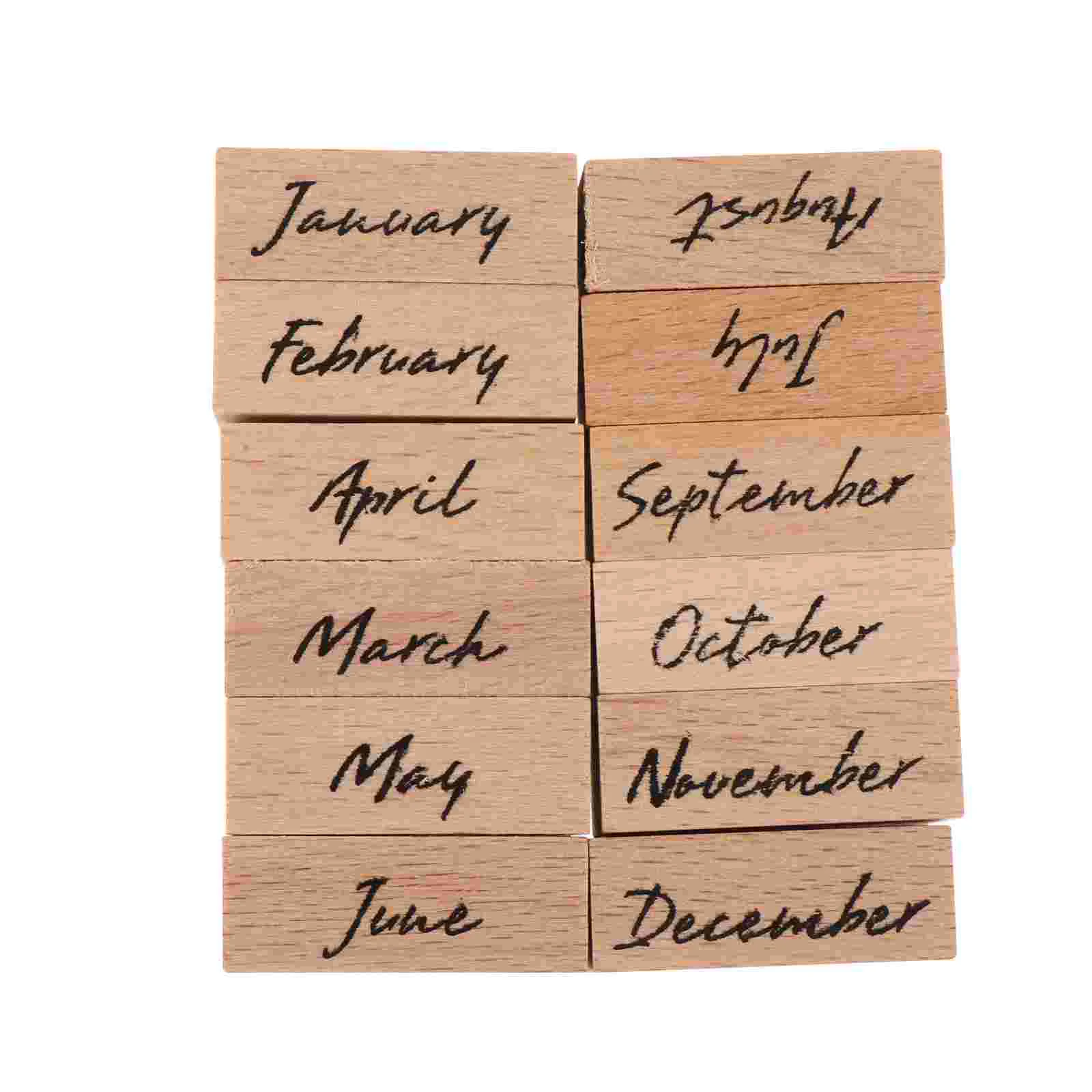 

Stamp Wooden Rubber Diary Diy Scrapbooking Planner Wood Stampers Crafting Set Month Vintagecard Making Album Number Months