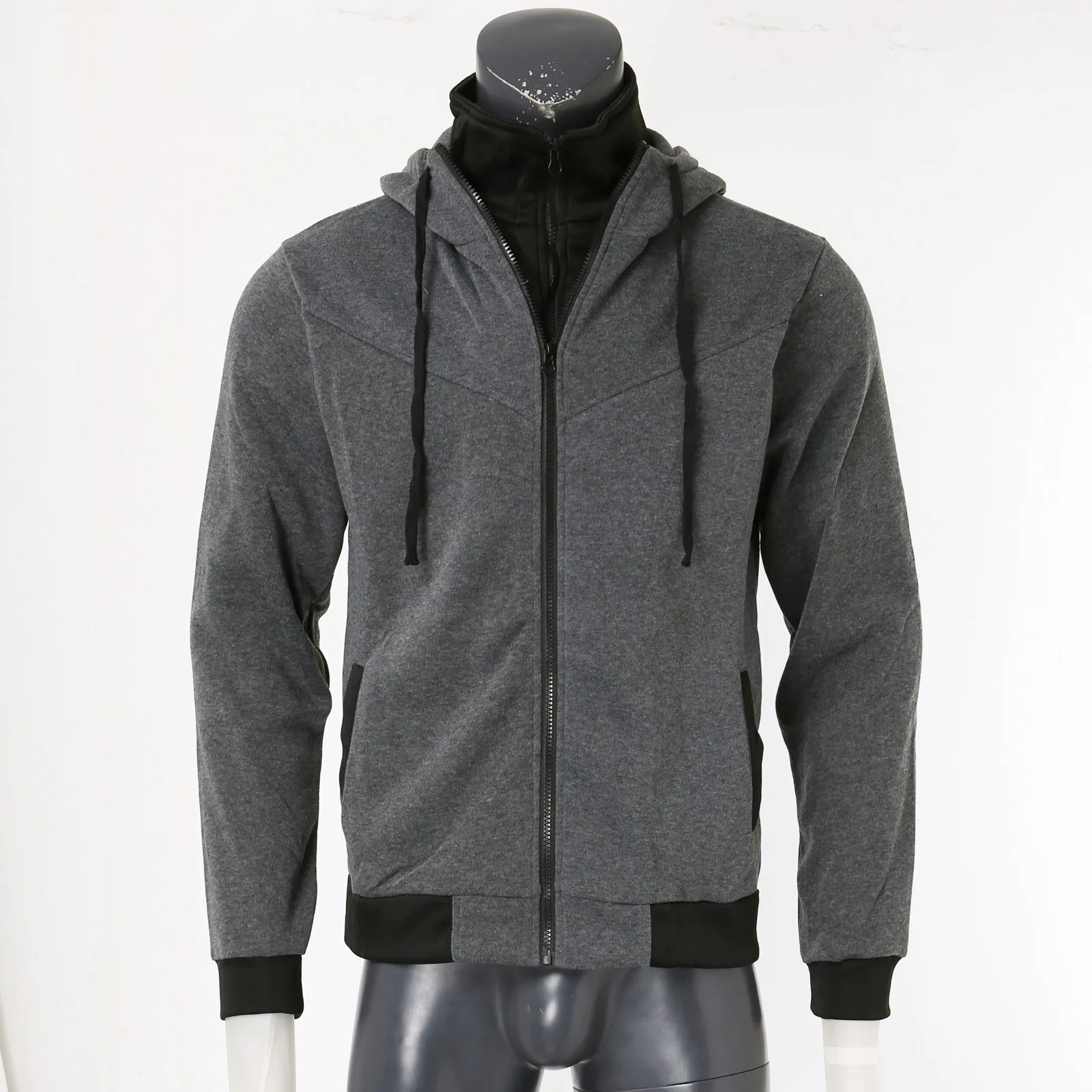 

Men Hooded Sweatshirt Coat Solid Color Pockets Hoodie Long-Sleeve Drawstring Zip Up Pullover Coat Autumn Streetwear Male Outfits