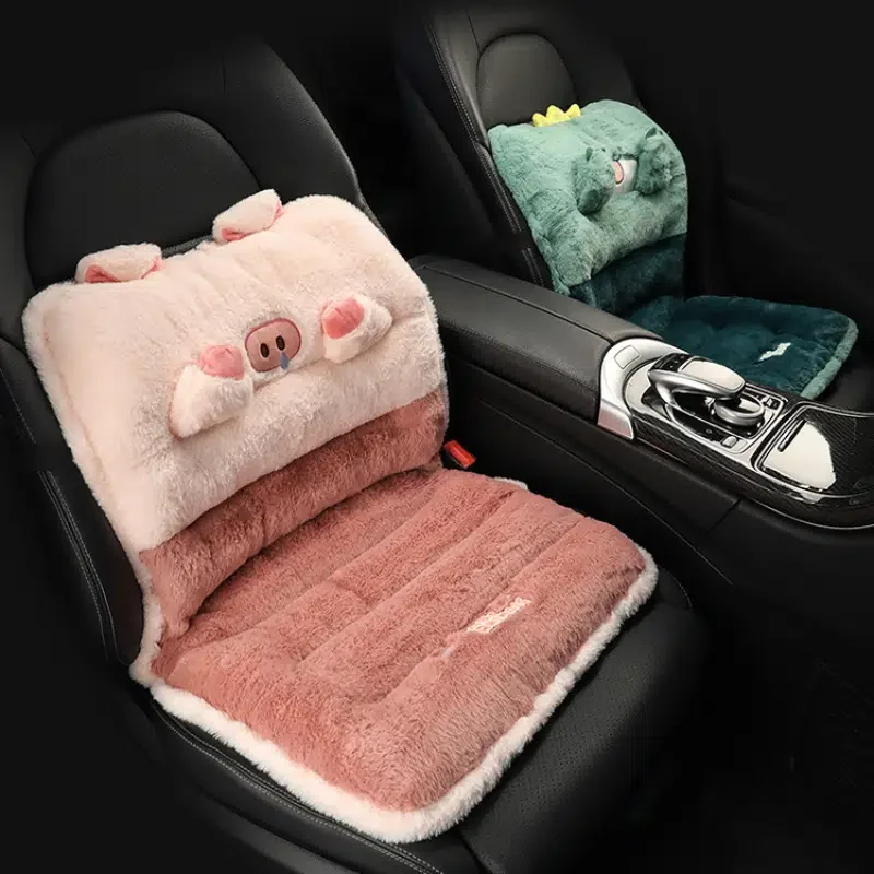

1pc Car Seat Cushion Soft Plush 3D Cartoon Pig Bear Decoration Grid Anti-skid Thickened Warm Car Seat Cushion Pad Car Seat Cover