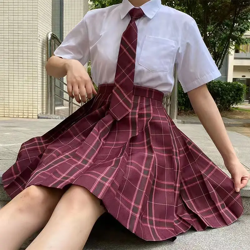 Плиссированная юбка с высокой талией для студенток |