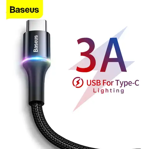USB-кабель Baseus с портом Type-C, 3 А, шнур для быстрой зарядки, USB-кабель для Samsung, Xiaomi, Redmi, Huawei
