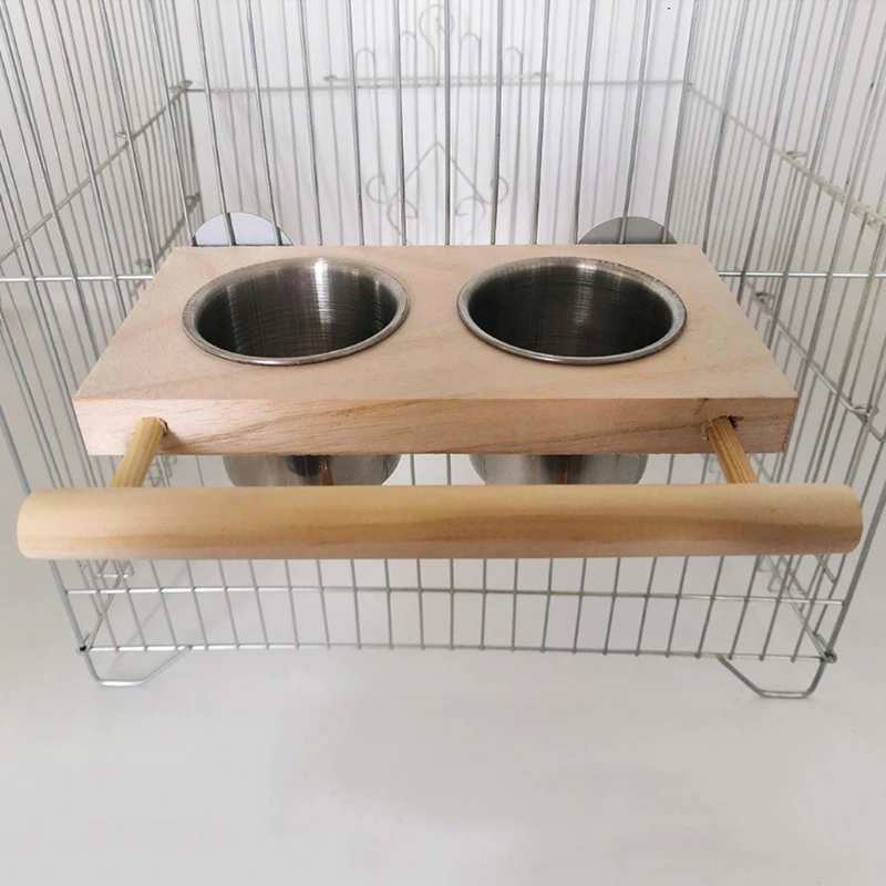 

Bird Feeding Cups for Cage Hanging Parrot Feeder Food Water Stainless Steel Bowl with Perch Cockatiels Conures Easy To Instal