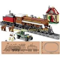 98250 848pcs technical electric rail train farm steam railway train with light sound 5 dolls building blocks toy children