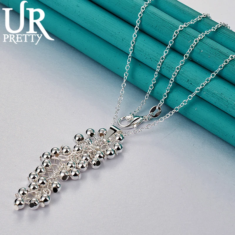 

URPRETTY 925 Sterling Silver Smooth Grape Bead Shaped Pendant Necklace 16/18/20/22/24/26/28/30 Inch For Woman Wedding Jewelry