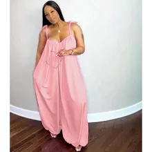 Large SizeLoose Backless Rompers Pink Sexy Suspenders African Jumpsuit Solid Color Casual Trousers A