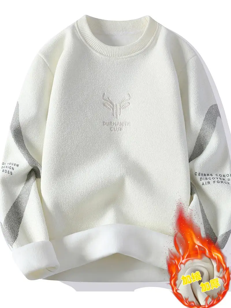 Teenagers Fleece-lined Thickened Sweater Boys Autumn and Winter 2 to 5 Years Old Junior High School Students 3 Older Child...