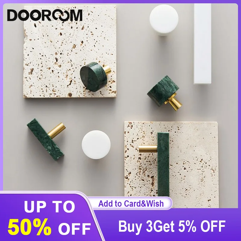 

Dooroom Marble Brass Stone Furniture Handles Modern White Green Round Pulls Cupboard Wardrobe Dresser Drawer Cabinet Knobs
