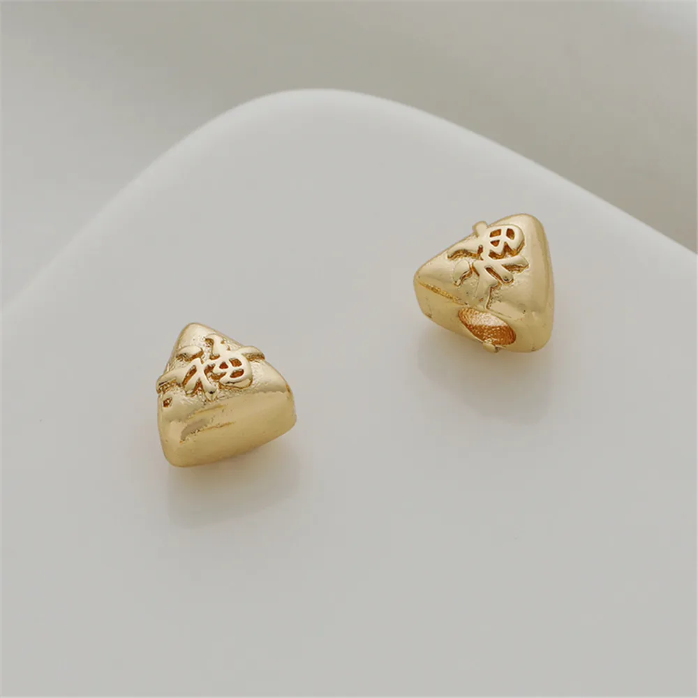 

14K wrapped gold big hole Fu word triangle Zongzi bracelet system rope leather rope accessories DIY jewelry beads loose beads