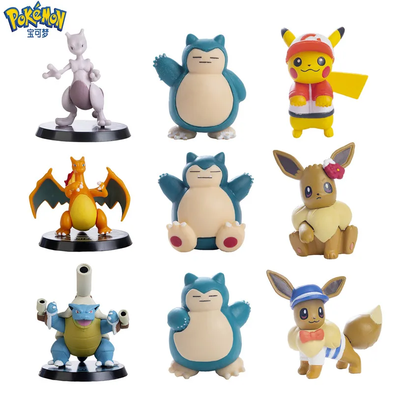 

Pokemon Cartoons Anime Figures Pikachu Charizard Mewtwo Eevee Snorlax Pocket Monster Collection Figure Doll Model Toys Kids Gift