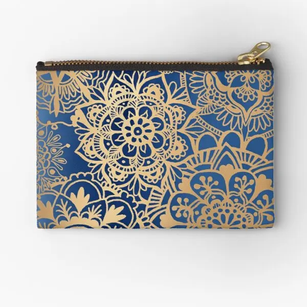 

Blue And Gold Mandala Pattern Zipper Pouches Small Pure Men Packaging Socks Panties Pocket Storage Women Bag Coin Money Wallet
