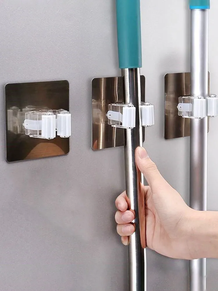 

Adhesive Mop Hook Wall Mounted Home Nail-Free Utility Dustpan Gripper Clip Kitchen Bathroom Traceless Brush Broom Hanger
