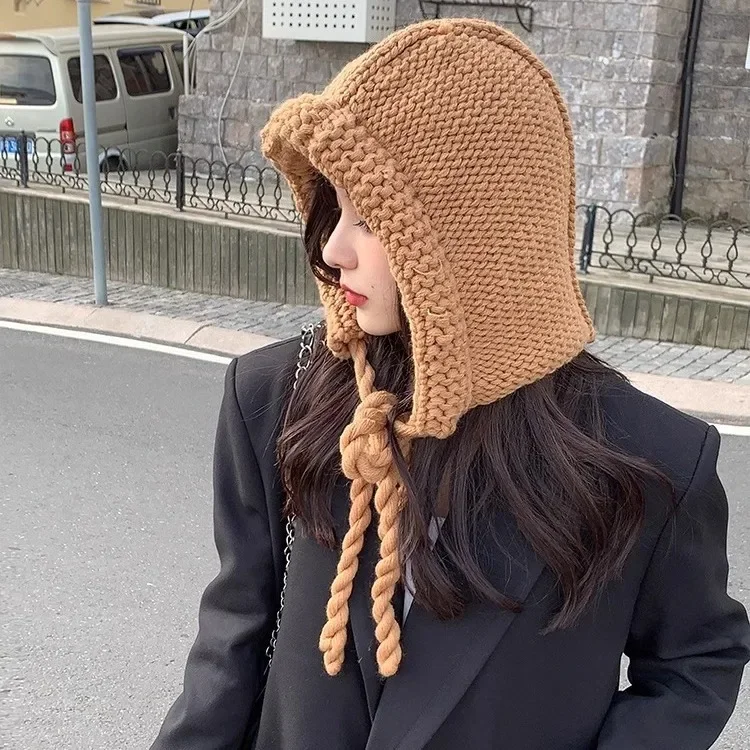 Красный шарф-бочонок женская осенне-зимняя теплая утолщенная вязаная шапка с