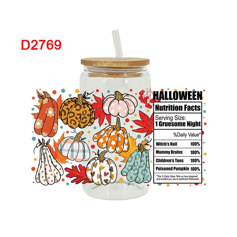 

Наклейки UV DTF Transfers, тыква, напечатанная для стекла DIY, керамическая металлическая кожа, обертывания для чашек на Хэллоуин, 3D, 16 унций D2769