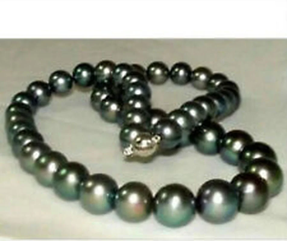 

stunning 10-11mm perfect round tahitian black pearl necklace 18 inch