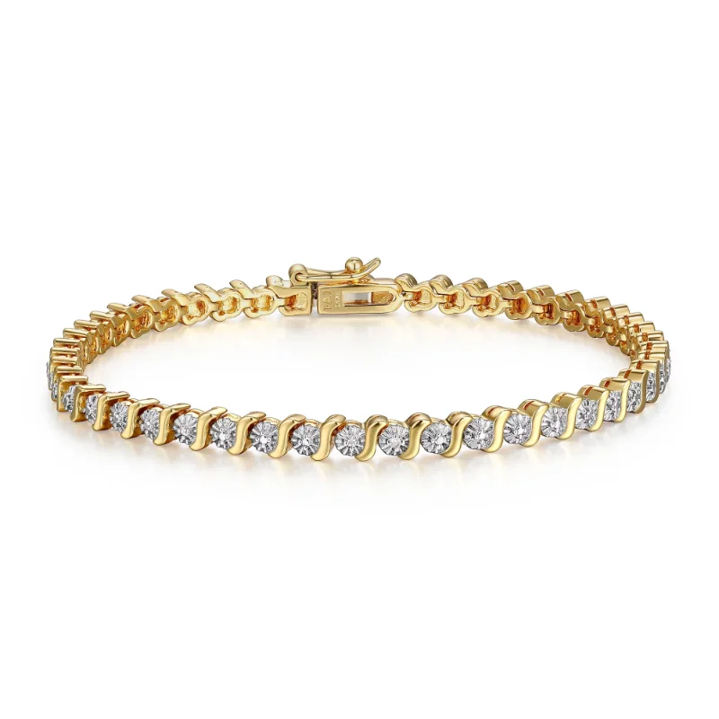 

Forever Facets Fine Silver Plated Gold Tone S Shape Link Diamond Accent Tennis Bracelet, 7.25"