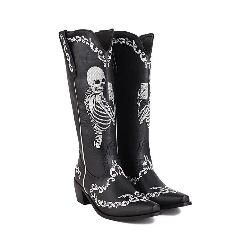 Cowboy boots for women 2022 embroidery boots white women's Mid-Calf black hallowmas plus size goth ladies botas Plus size 46