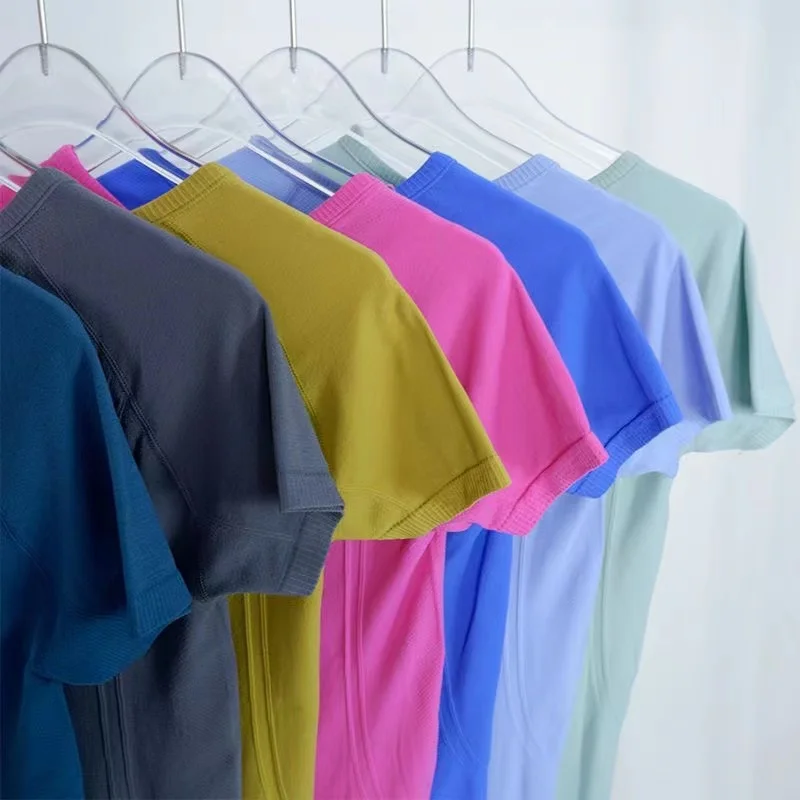 Lulu 1.0 Yoga T-Shirts Summer Women Slim Sports Tee Swiftly Seamless Breathable Fitness Blouse Workout Short Sleeve Crop Top