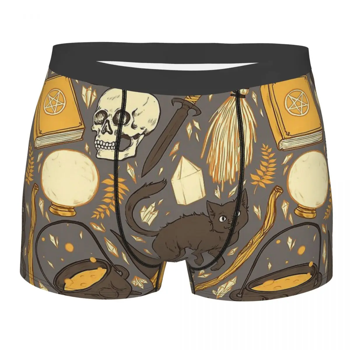 

Witch Supplies In Warm Grey Skeleton Skull Bone Underpants Homme Panties Man Underwear Print Shorts Boxer Briefs