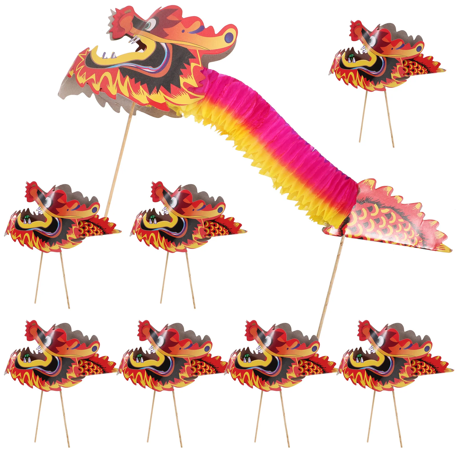 

8 Pcs Dragon Head Props Household Decor Party Game Photo New Year Paper Hand Held Child Handheld Decors Shooting