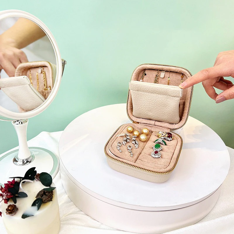 Портативная плюшевая шкатулка для драгоценностей из искусственной кожи