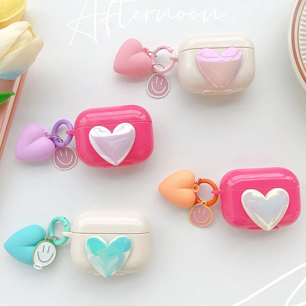 

Korean Colorful Heart Love Pendant Case for AirPods Pro 2 3rd Generation Earphone Cover Accessories Air Pods 2 3 Cases Bracelet