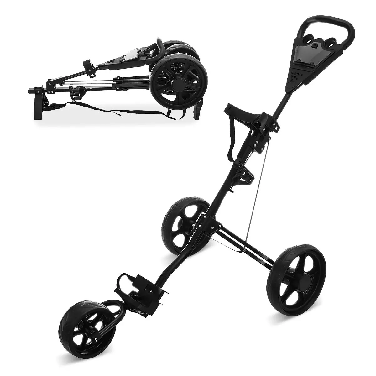 Golf Trolley Push Cart Folding 3 Wheels Professional Golf Bag Trolley Scorecard Cup Holder Foot Brake Multifunctional Carrier