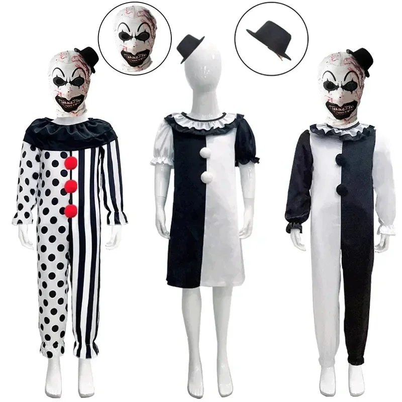 Детский костюм клоуна для косплея на Хэллоуин с маской шапкой ужасным платьем