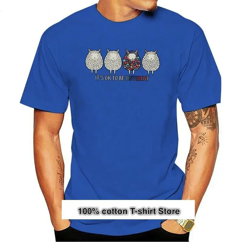 

Camiseta de Autism Sheep It Ok To Be Different para hombre, camisa negra de algodón, S, 4Xl