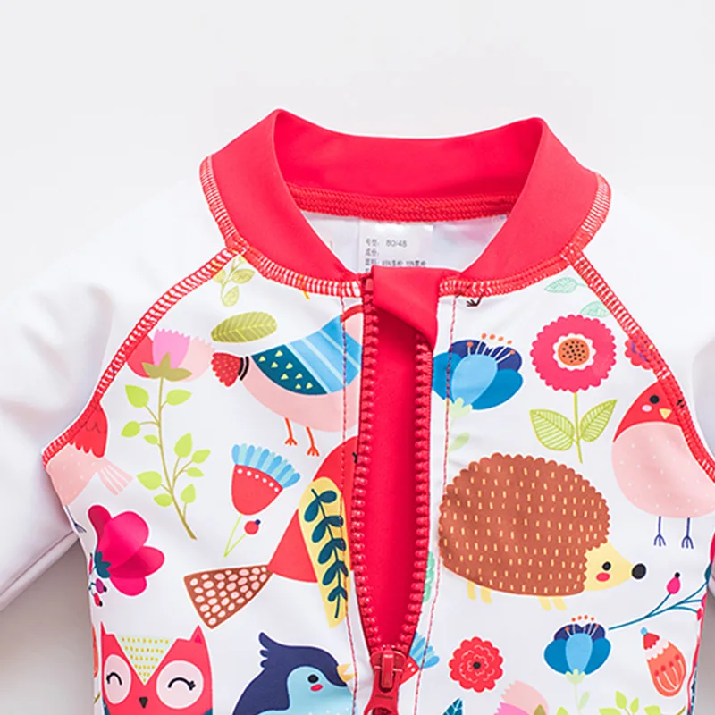 Printed Mermaid Baby Girl Swimsuit Long-sleeved Children's Cwimsuit Cap Children's Sunscreen One-piece Swimsuit Children's Baby