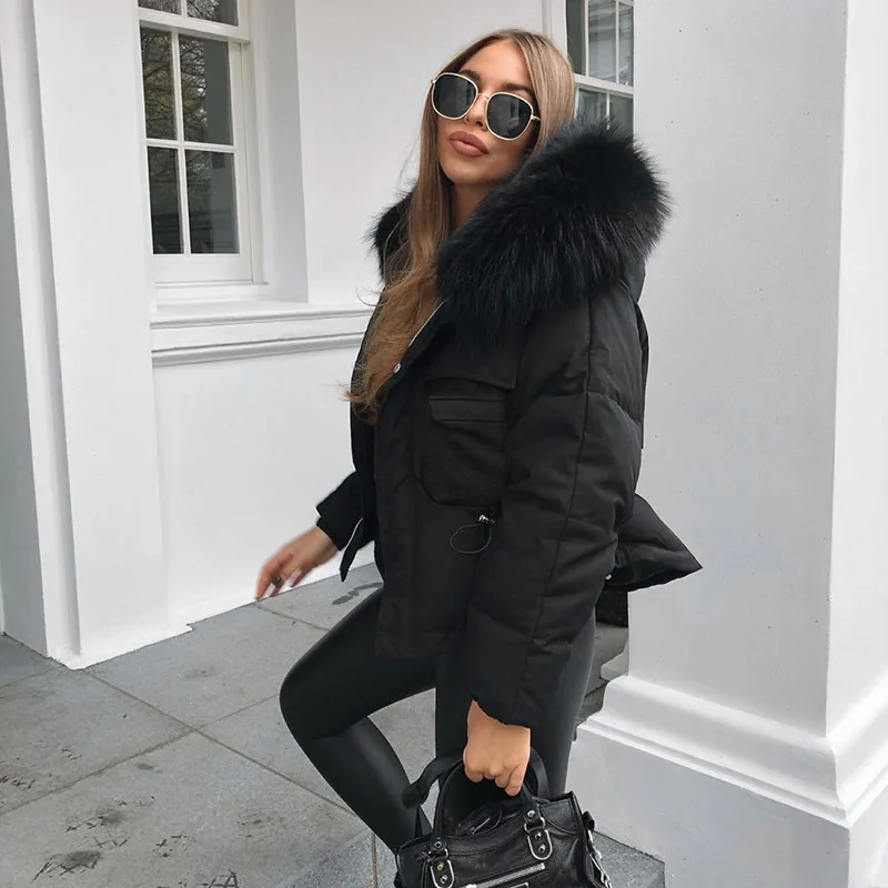 New 2023 Winter Women's Hooded Fur Collar Jacket Drawstring Casual Fashion Stand-up Collar Long-sleeved Warm Cotton Jacket Women