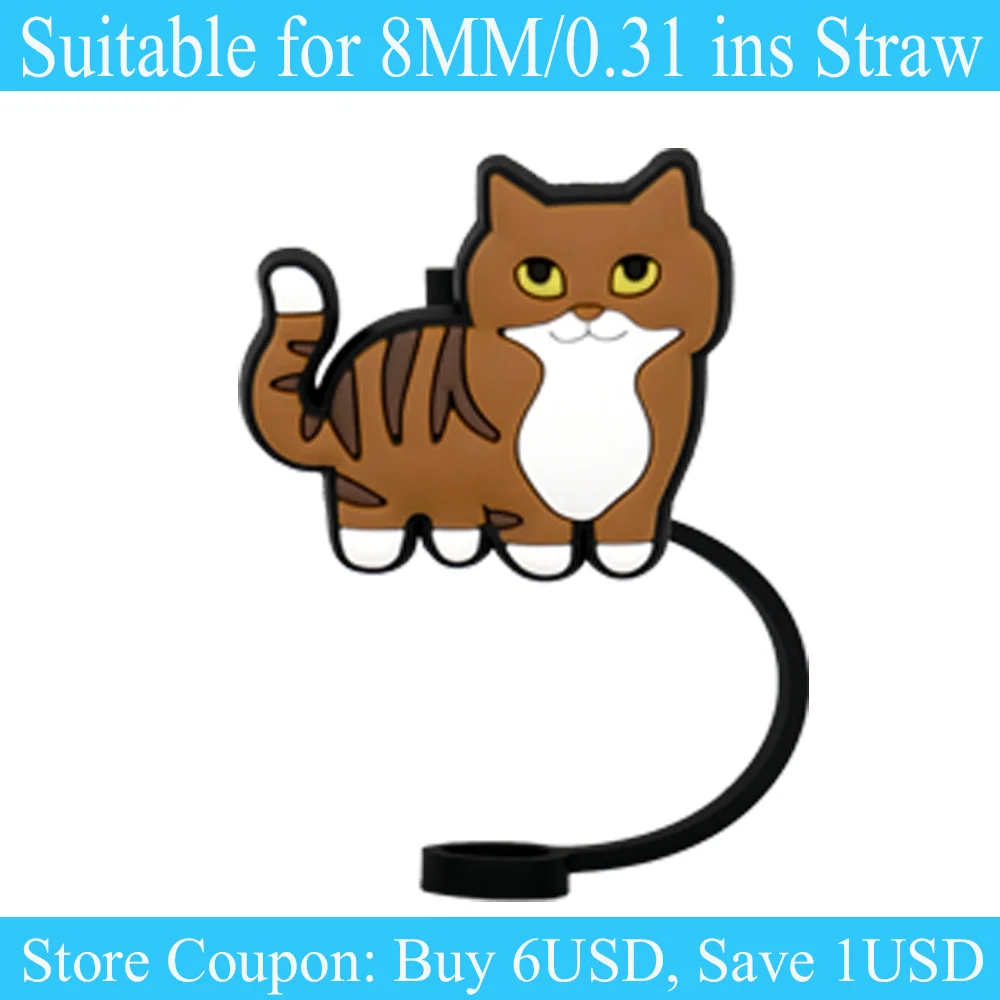 

1-25 шт., крышка для соломинки серии Kitten, аксессуары для чашек для питья, силиконовый топпер для соломинки 8 мм, моющаяся пылезащитная заглушка для соломинки