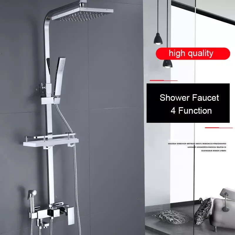 

Chrome Shower Faucet Set Rainfall High Quality All Metal Bathtub Mixer Tap 4-way With Bidet Stainless Steel