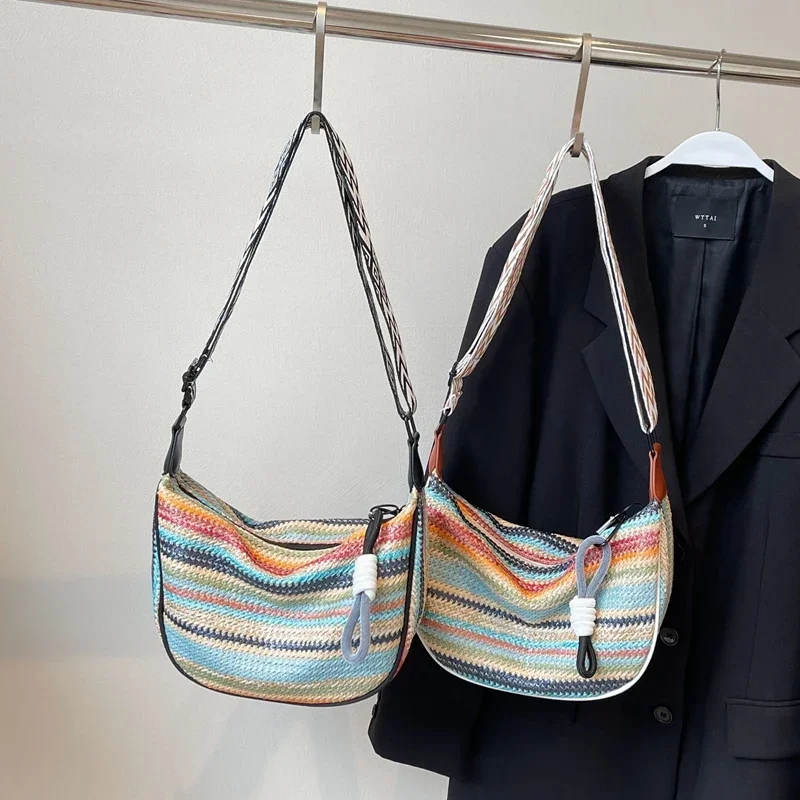 Летняя плетеная Радужная сумка для женщин новинка 2024 модная через плечо с