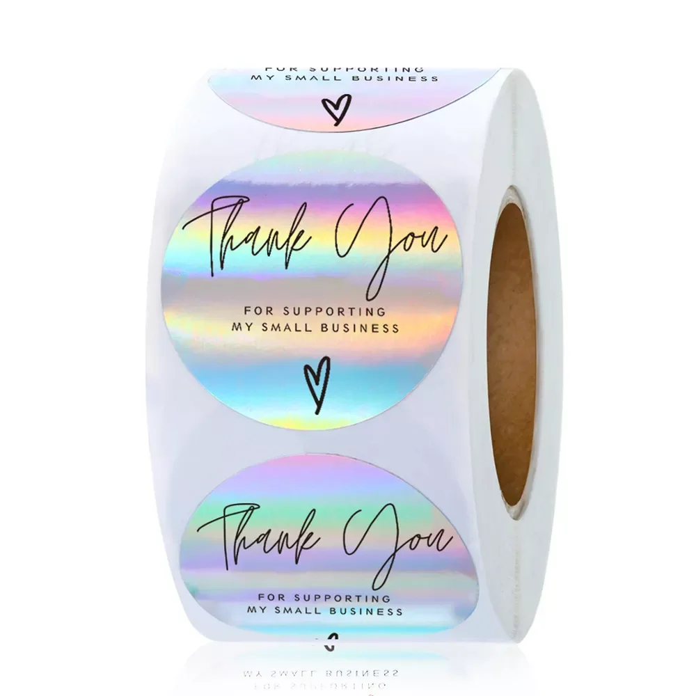 

Rainbow Laser Thank You Stickers 1inch Small Business Stickers Adhesive Labels for Boutiques Wrapping Supplies