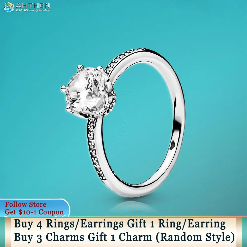

Ahthen 925 Sterling Silver Ring Clear Sparkling Crown Ring 925 Silver Women Rings Ngagement Ring Women Jewelry Making Girl Rings