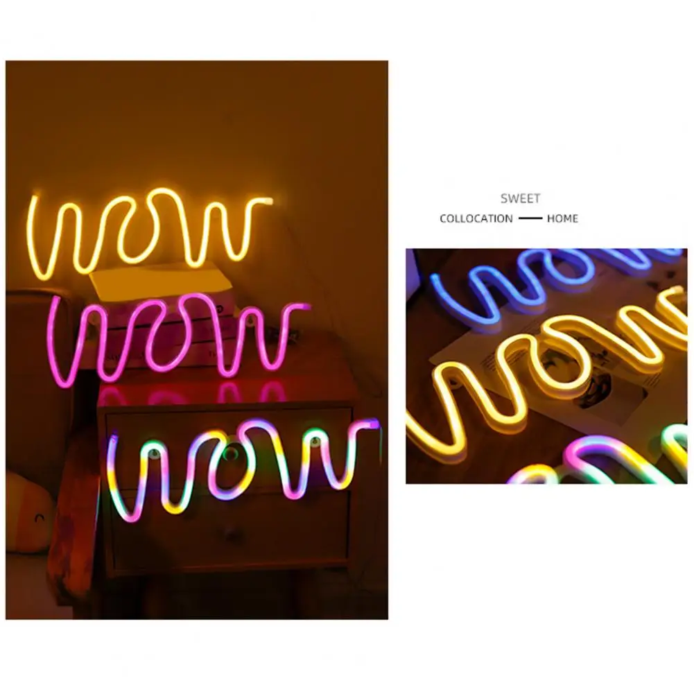 

LED Neon Sign Non-glaring USB Neon Sign WOW-Shaped Neon Sign Light Bedside Lamp
