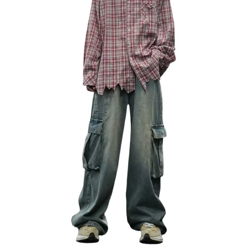 Модные Винтажные простые рабочие джинсы для подростков модные потертые