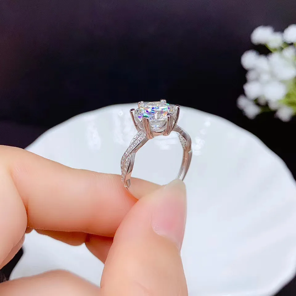 Кольцо с муассанитом супер яркое кольцо бриллиантом цвет D VVS сертификатом кольца
