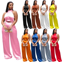 zoctuo women satin two piece wide leg pant set and crop top tracksuit casual outfit elegant turtleneck solid matching