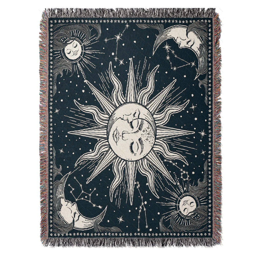 

Одеяло с солнцем и луной, большой Плетеный плед, s-чехол для дивана, кресла, мебели, ретро гобелен в лесу, настенный Декор для дома