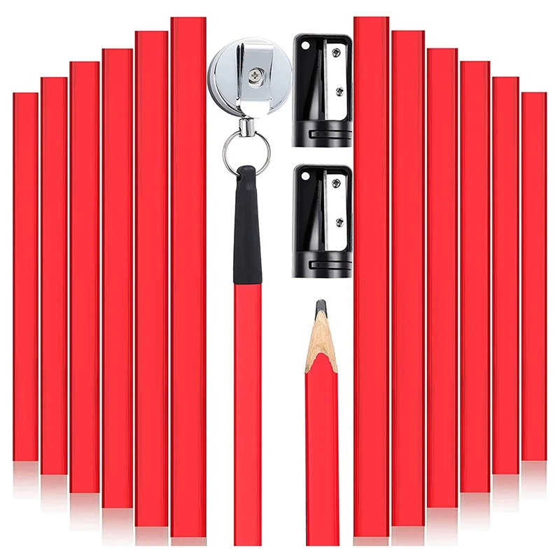 

Carpenter Pencils 14Pcs Octagonal Construction Pencils Set with Retractable Pen Holder and 2 Pencil Sharpener